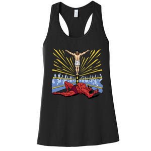 Jesus Wrestling Satan Women's Racerback Tank