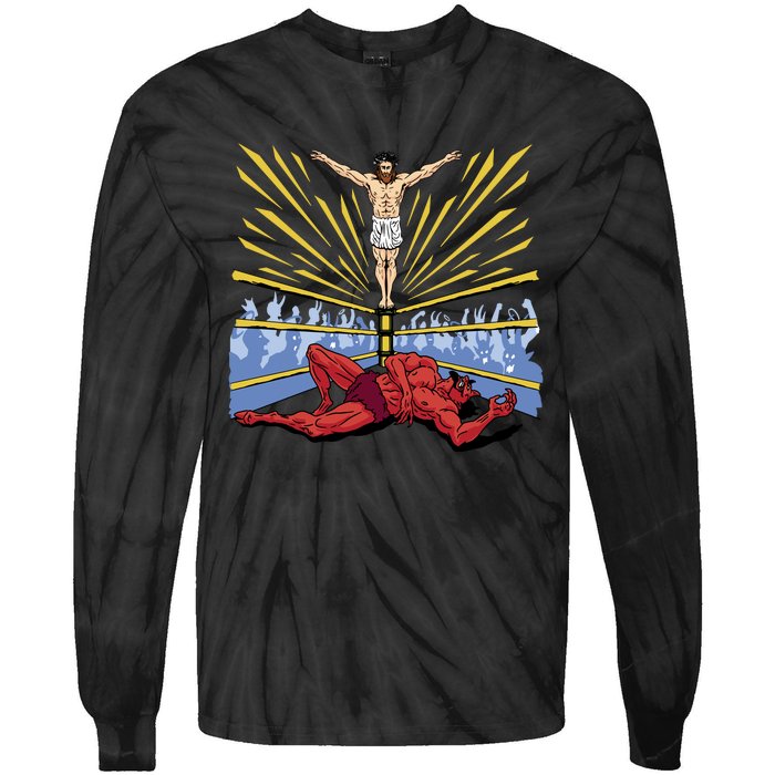 Jesus Wrestling Satan Tie-Dye Long Sleeve Shirt