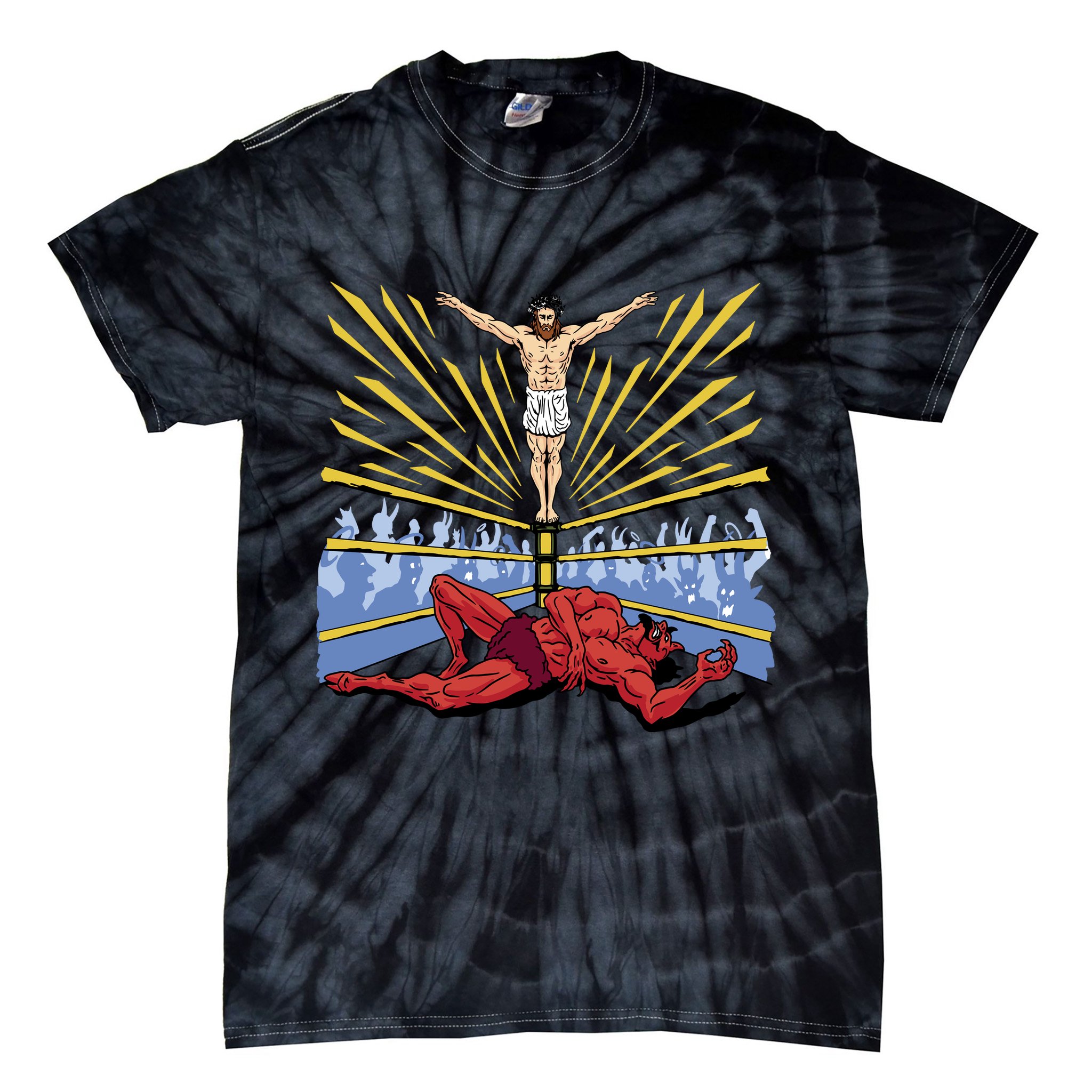 Jesus Wrestling Satan Tie-Dye T-Shirt