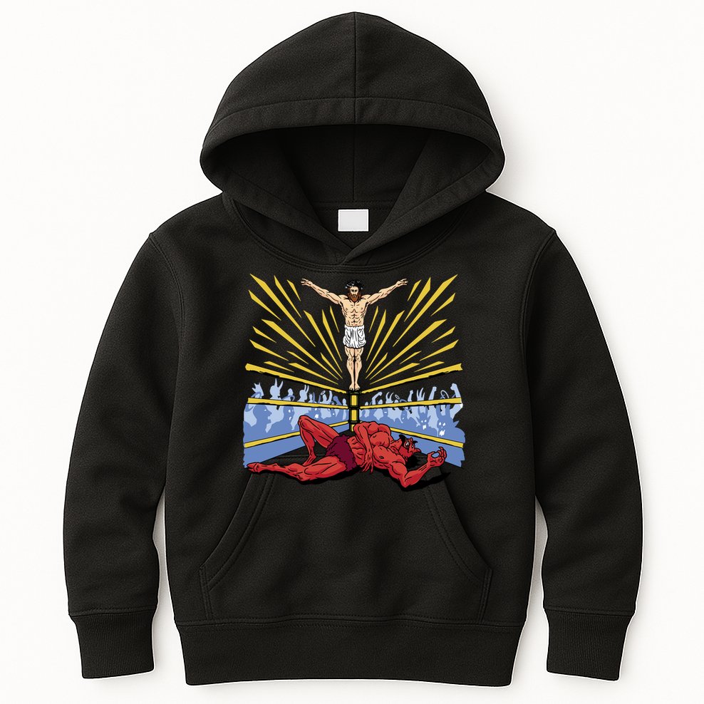 Jesus Wrestling Satan Kids Hoodie