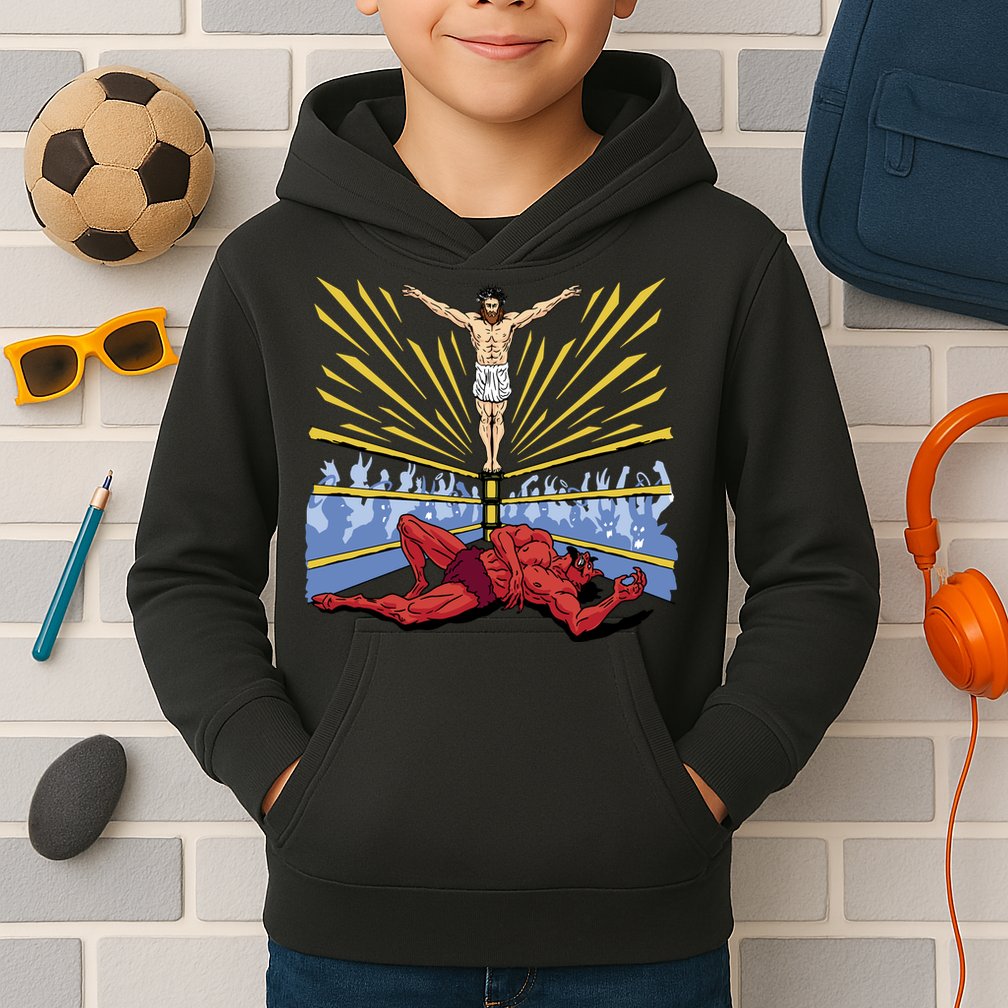 Jesus Wrestling Satan Kids Hoodie