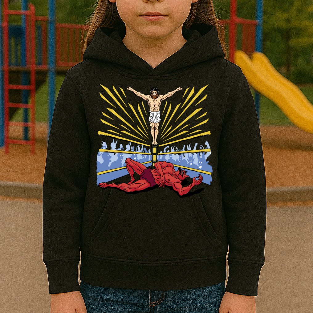Jesus Wrestling Satan Kids Hoodie