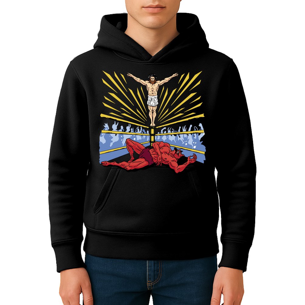Jesus Wrestling Satan Kids Hoodie
