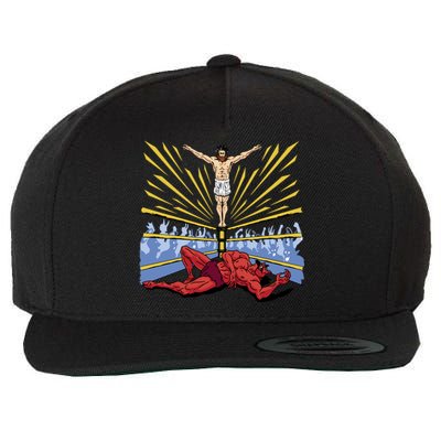 Jesus Wrestling Satan Wool Snapback Cap