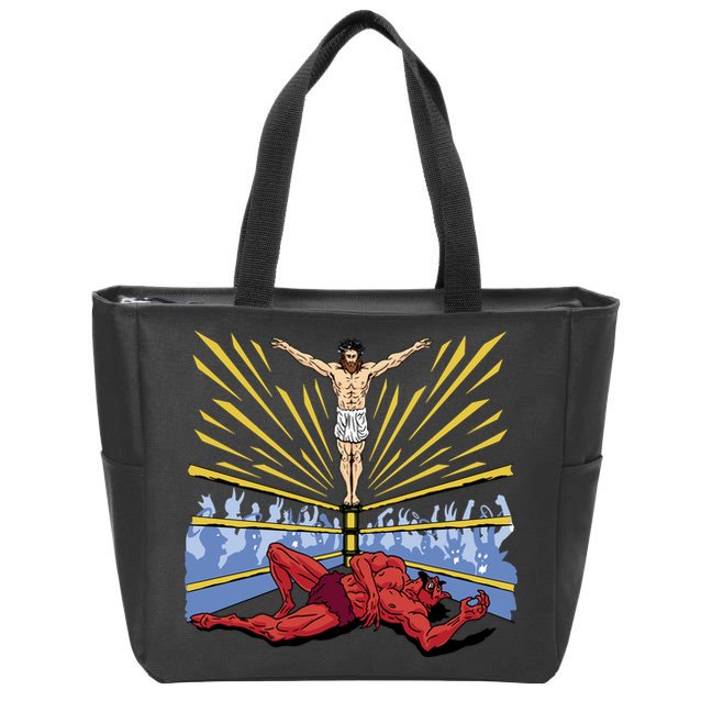Jesus Wrestling Satan Zip Tote Bag