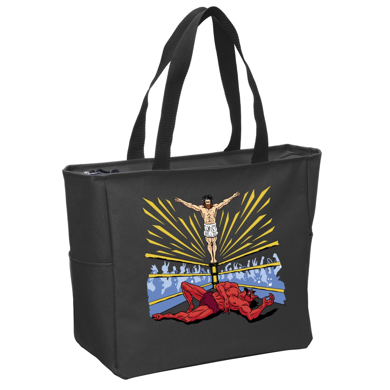 Jesus Wrestling Satan Zip Tote Bag