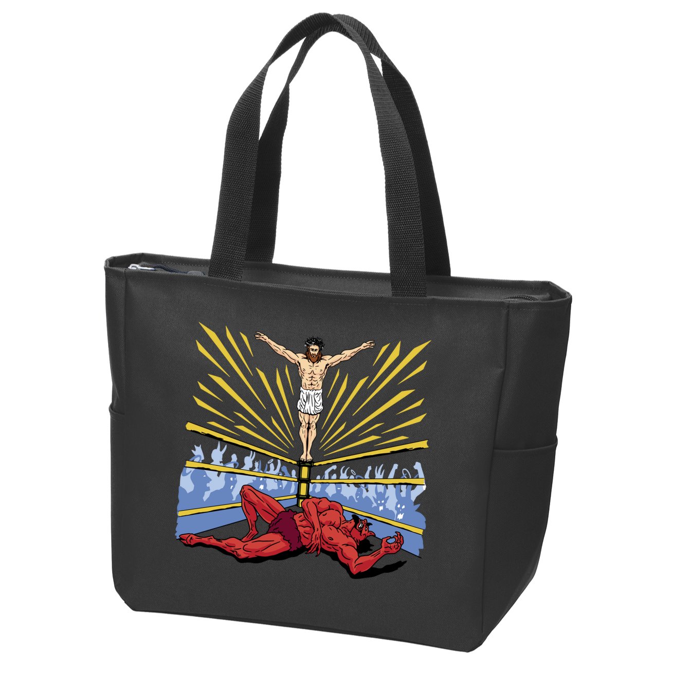 Jesus Wrestling Satan Zip Tote Bag