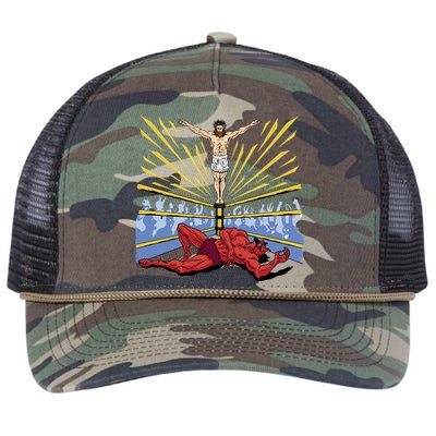 Jesus Wrestling Satan Retro Rope Trucker Hat Cap