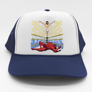 Jesus Wrestling Satan Trucker Hat