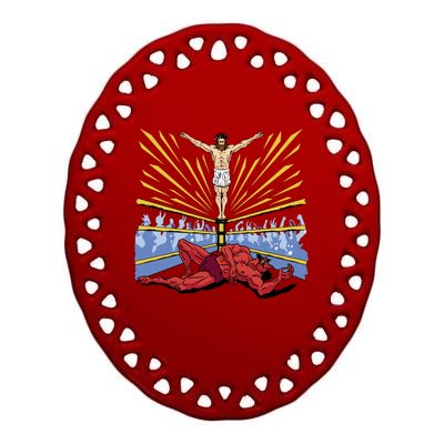 Jesus Wrestling Satan Ceramic Oval Ornament