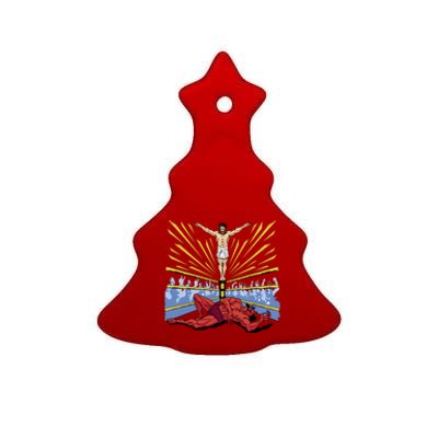 Jesus Wrestling Satan Ceramic Tree Ornament