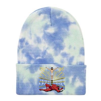 Jesus Wrestling Satan Tie Dye 12in Knit Beanie