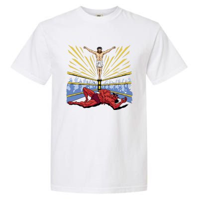 Jesus Wrestling Satan Garment-Dyed Heavyweight T-Shirt