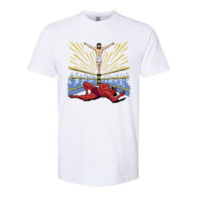 Jesus Wrestling Satan Softstyle CVC T-Shirt