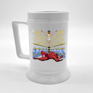 Jesus Wrestling Satan Beer Stein