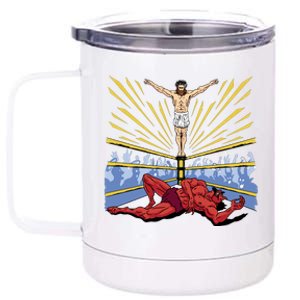 Jesus Wrestling Satan 12 oz Stainless Steel Tumbler Cup