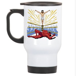 Jesus Wrestling Satan Stainless Steel Travel Mug