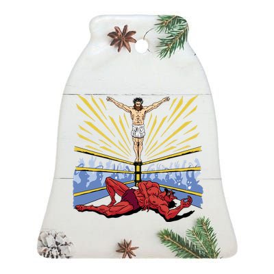 Jesus Wrestling Satan Ceramic Bell Ornament