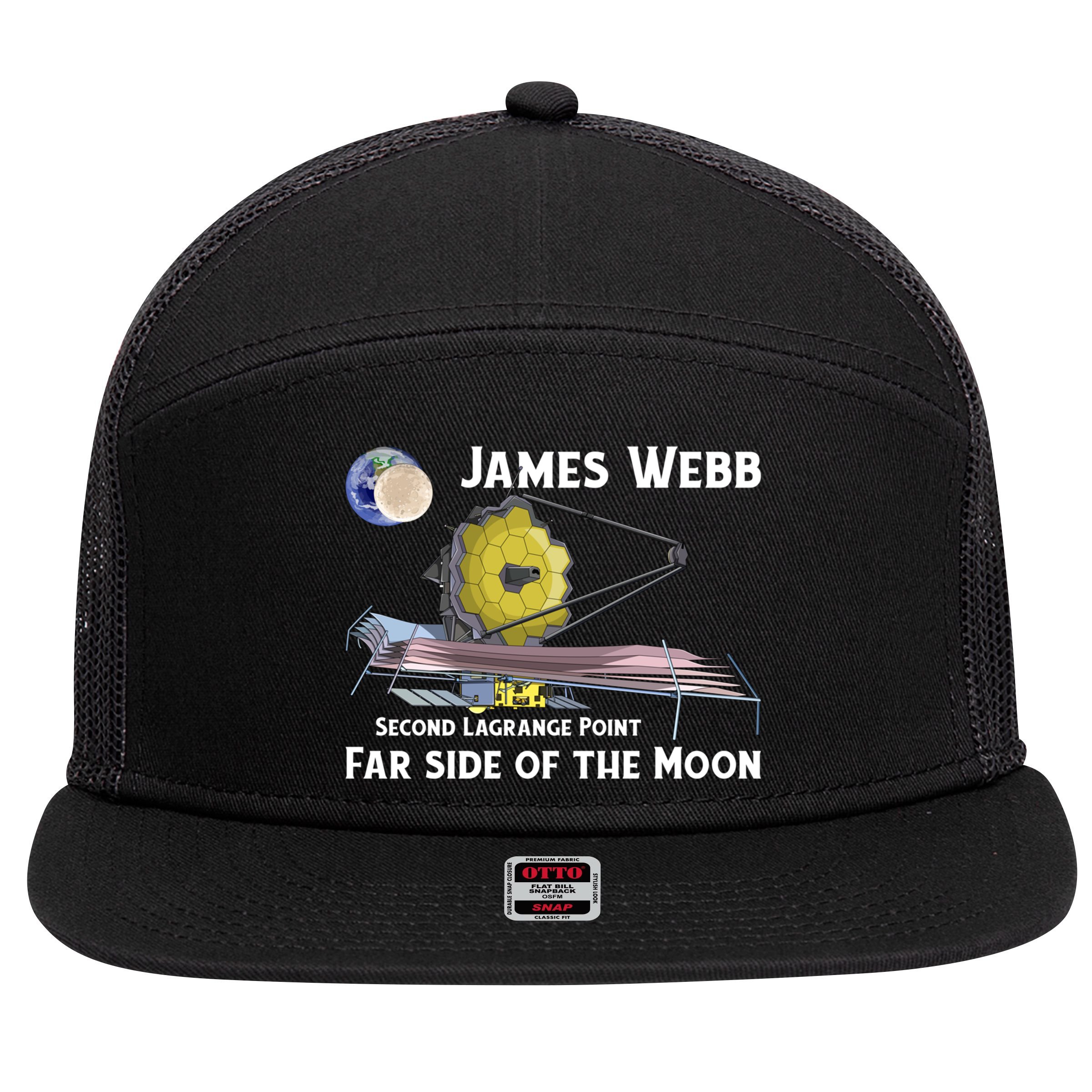 James Webb Space Telescope Moon Earth Second Lagrange Point Gift 7 Panel Mesh Trucker Snapback Hat