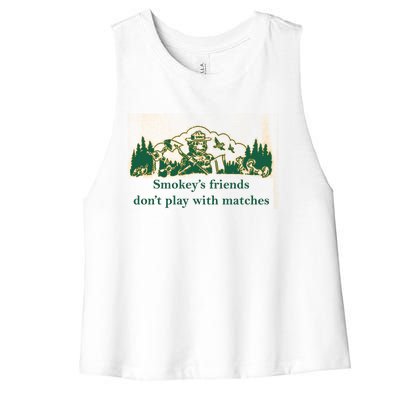 JohnB Wear Smokey’s Friends Don’t Play With Matches Women's Racerback Cropped Tank