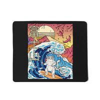 Japanese Wave Surfing Cat Art Japanese Mount Fuji Sunset Mousepad