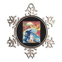 Japanese Wave Surfing Cat Art Japanese Mount Fuji Sunset Metallic Star Ornament