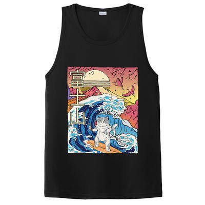 Japanese Wave Surfing Cat Art Japanese Mount Fuji Sunset PosiCharge Competitor Tank