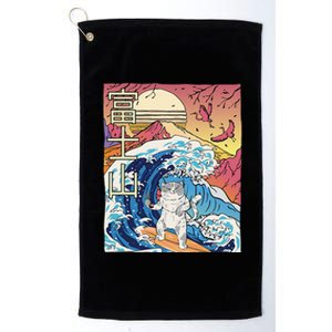 Japanese Wave Surfing Cat Art Japanese Mount Fuji Sunset Platinum Collection Golf Towel