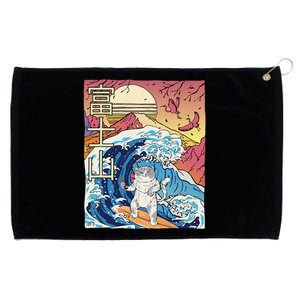 Japanese Wave Surfing Cat Art Japanese Mount Fuji Sunset Grommeted Golf Towel