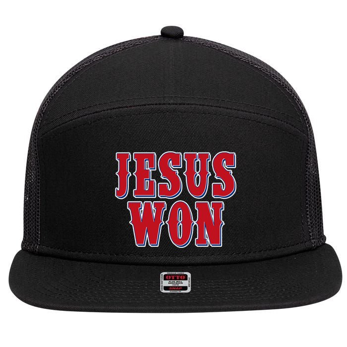 Jesus Won Texas Baseball Fan 7 Panel Mesh Trucker Snapback Hat