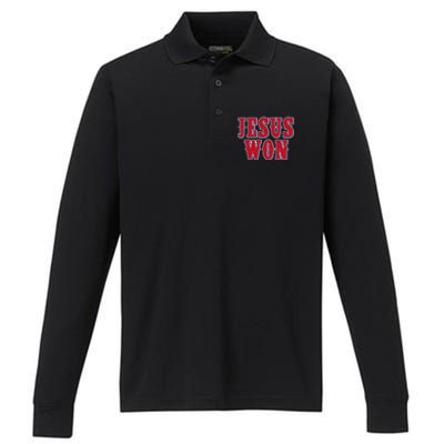 Jesus Won Texas Baseball Fan Performance Long Sleeve Polo