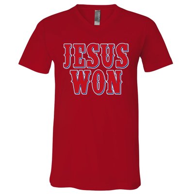 Jesus Won Texas Baseball Fan V-Neck T-Shirt