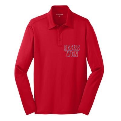 Jesus Won Texas Baseball Fan Silk Touch Performance Long Sleeve Polo