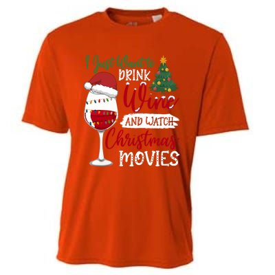 Just Want To Wine And Watch Christmas Movies Funny Gift Cooling Performance Crew T-Shirt