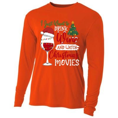 Just Want To Wine And Watch Christmas Movies Funny Gift Cooling Performance Long Sleeve Crew