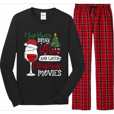 Just Want To Wine And Watch Christmas Movies Funny Gift Long Sleeve Pajama Set