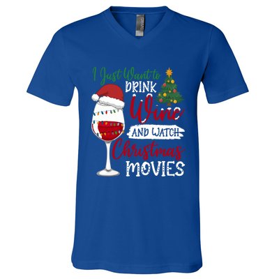 Just Want To Wine And Watch Christmas Movies Funny Gift V-Neck T-Shirt