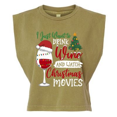 Just Want To Wine And Watch Christmas Movies Funny Gift Garment-Dyed Women's Muscle Tee