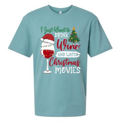 Just Want To Wine And Watch Christmas Movies Funny Gift Sueded Cloud Jersey T-Shirt