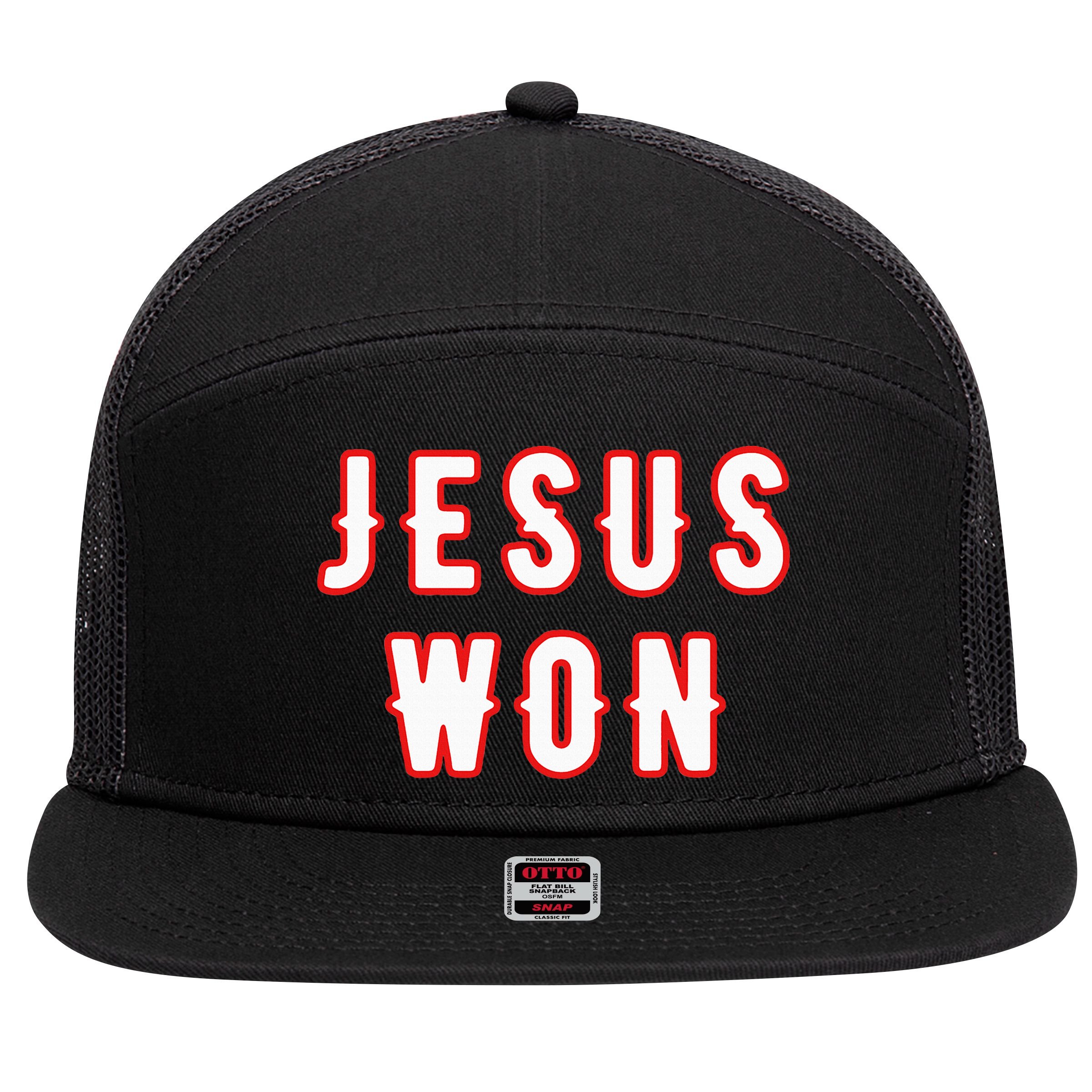 jesus won Texas 7 Panel Mesh Trucker Snapback Hat