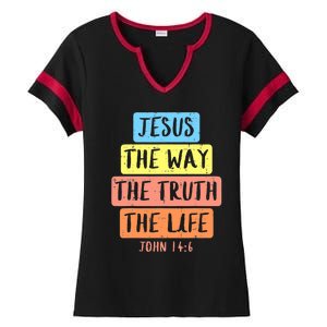 Jesus Way Truth Life John 146 Easter Religious Ladies Halftime Notch Neck Tee