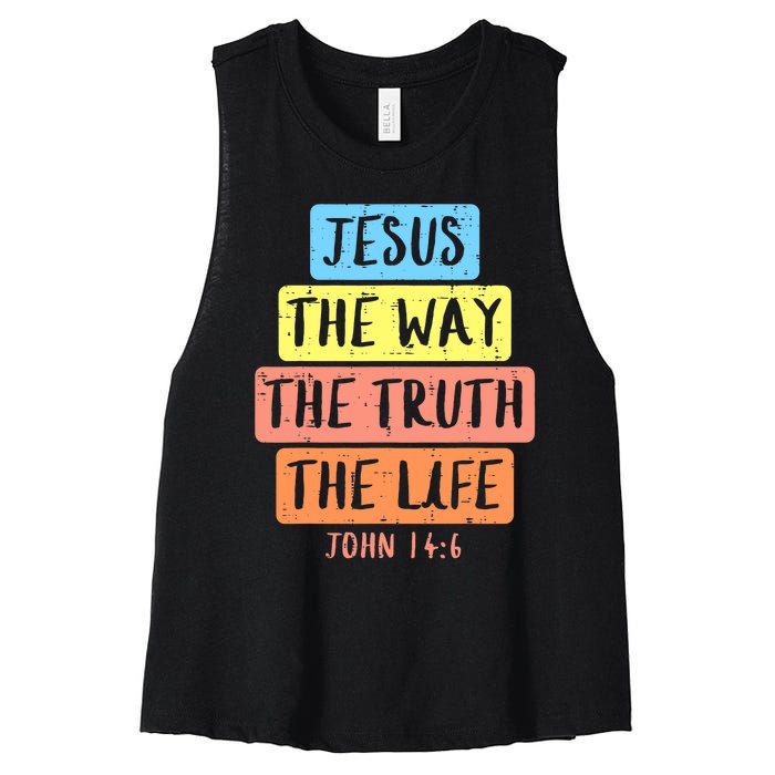 Jesus Way Truth Life John 146 Easter Religious Women's Racerback Cropped Tank