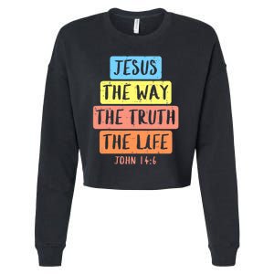 Jesus Way Truth Life John 146 Easter Religious Cropped Pullover Crew