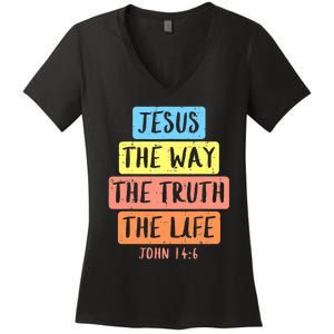 Jesus Way Truth Life John 146 Easter Religious Women's V-Neck T-Shirt