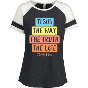 Jesus Way Truth Life John 146 Easter Religious Enza Ladies Jersey Colorblock Tee