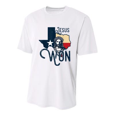 Jesus Won Texas Christianity Religion Jesus Won Texas Youth Performance Sprint T-Shirt