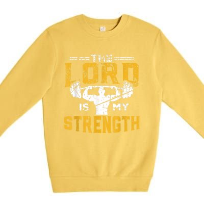 Jesus Workout The Lord Is My Strength Christian Gym Premium Crewneck Sweatshirt