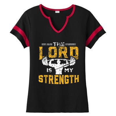 Jesus Workout The Lord Is My Strength Christian Gym Ladies Halftime Notch Neck Tee