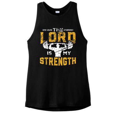 Jesus Workout The Lord Is My Strength Christian Gym Ladies PosiCharge Tri-Blend Wicking Tank