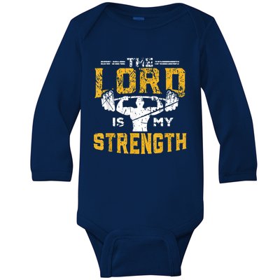 Jesus Workout The Lord Is My Strength Christian Gym Baby Long Sleeve Bodysuit